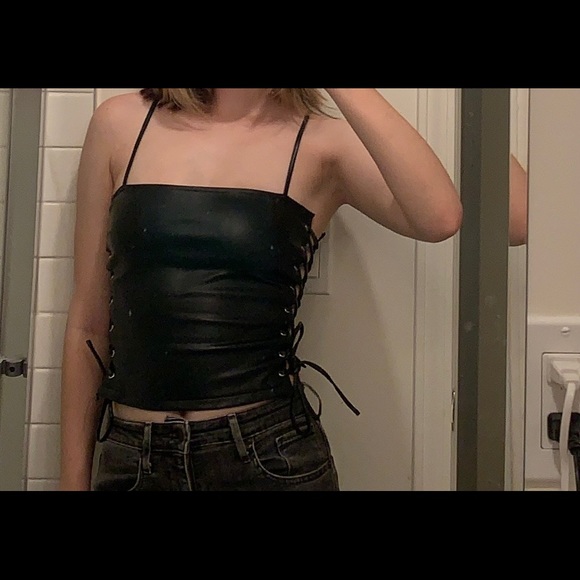 Revolve - by the way Leather Lace Up Top w/ Ties - Picture 11 of 11